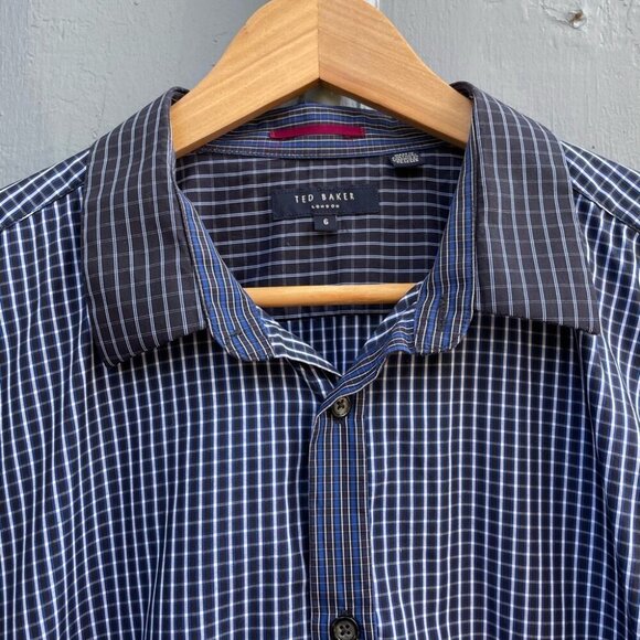 Ted Baker London Blue check collard shirt Ted size 6 - Picture 2 of 9